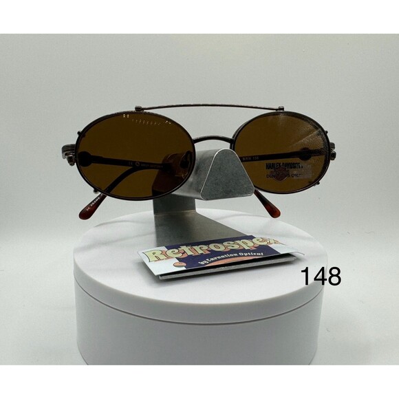 Vintage eyeglasses w/ Sun Clip NOS Round Style Brown Harley